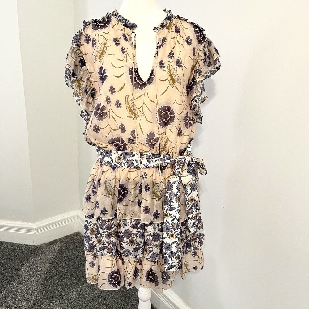 Anthropologie Current Air Ruffled Mini Dress Size Medium Reversible Belt Lined